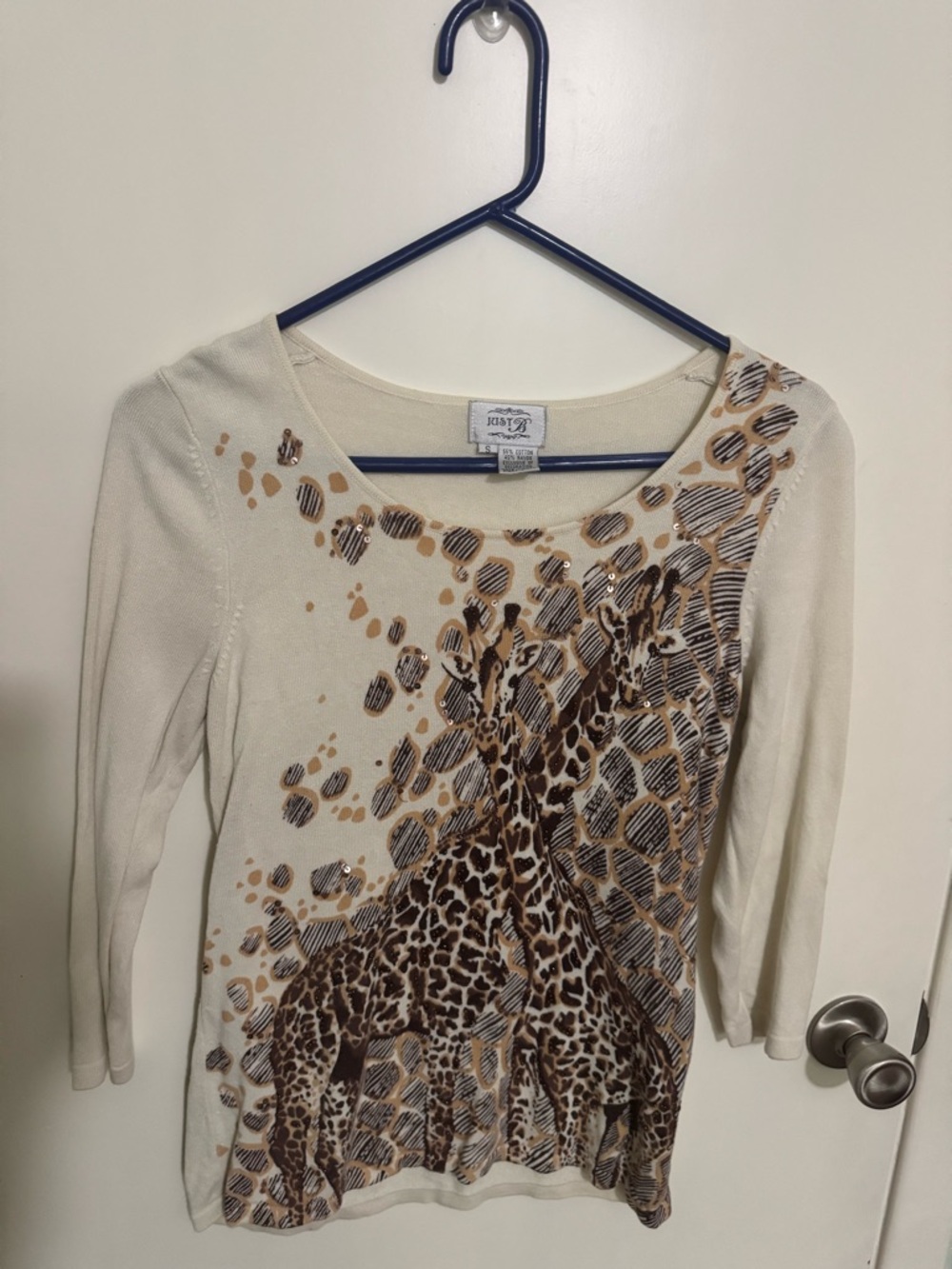 Beige Giraffe Print Scoop Neck Knit Top